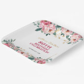 Elegant Rood Roze Pioen Bloem Goud Blad Verjaardag Papieren Bordje (Gebogen)