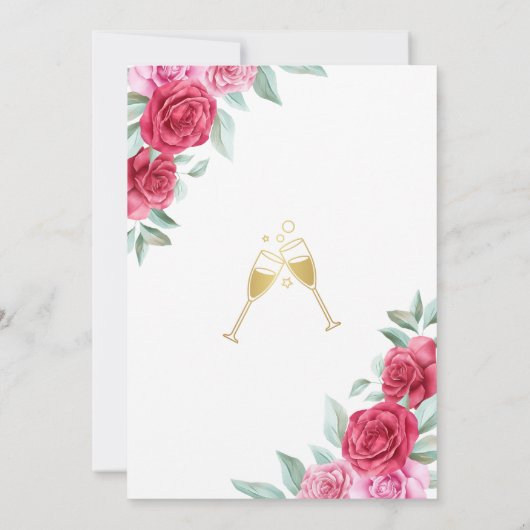 Elegant Rood Roze Rose Bloemen Goud Vrijgezellenfe Kaart (Achterkant)