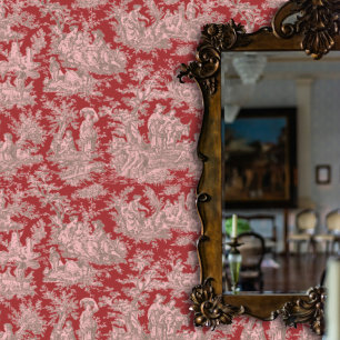 Elegant rood roze vintage toile bloempatroon behang