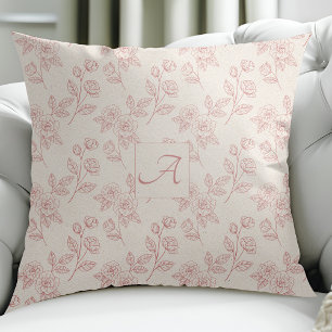  Elegant Rood Rozendocument Chintz Monogram Kussen