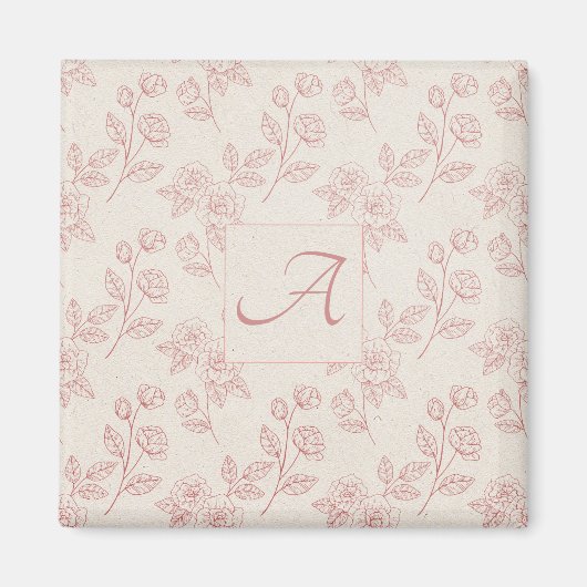 Elegant rood rozenpapier Chintz Monogram Magneet (Voorkant)