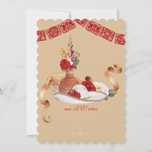 Elegant rood rustiek wild Roos Charro Quinceanera Kaart (Achterkant)