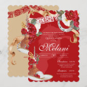 Elegant rood rustiek wild Roos Charro Quinceanera Kaart (Voorkant / Achterkant)