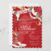 Elegant rood rustiek wild Roos Charro Quinceanera Kaart (Voorkant)