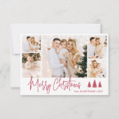 Elegant Rood Script 5 Fotocollage Kerst Kaart (Voorkant)