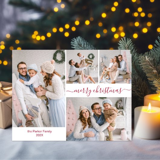 Elegant Rood Script 5 Fotocollage Kerst Kaarten