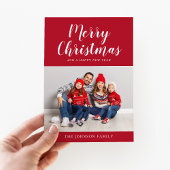 Elegant rood script één kerstfoto feestdagenkaart