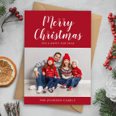 Elegant rood script één kerstfoto feestdagenkaart