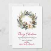 Elegant rood script krans groen kerst Kaart (Voorkant)