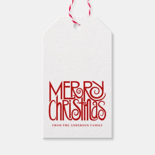 Elegant rood script Merry Christmas Custom Cadeaulabel (Voorkant)
