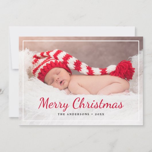 Elegant rood script Merry Christmas Custom Foto Feestdagenkaart (Voorkant)