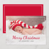 Elegant rood script Merry Christmas Custom Foto Feestdagenkaart (Voorkant / Achterkant)