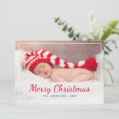 Elegant rood script Merry Christmas Custom Foto Feestdagenkaart (Staand voorkant)