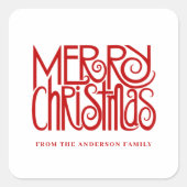 Elegant rood script Merry Christmas Custom Vierkante Sticker (Voorkant)