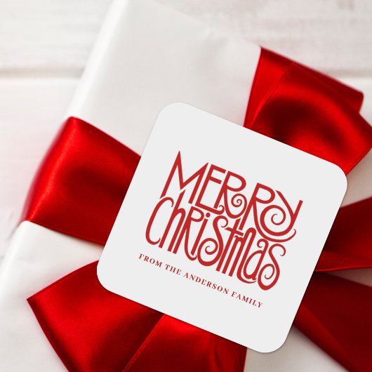 Elegant rood script Merry Christmas Custom Vierkante Sticker