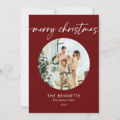 Elegant rood script Vrolijk kerstfeest Multi-Photo Feestdagenkaart (Voorkant)