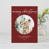 Elegant rood script Vrolijk kerstfeest Multi-Photo Feestdagenkaart (Staand voorkant)