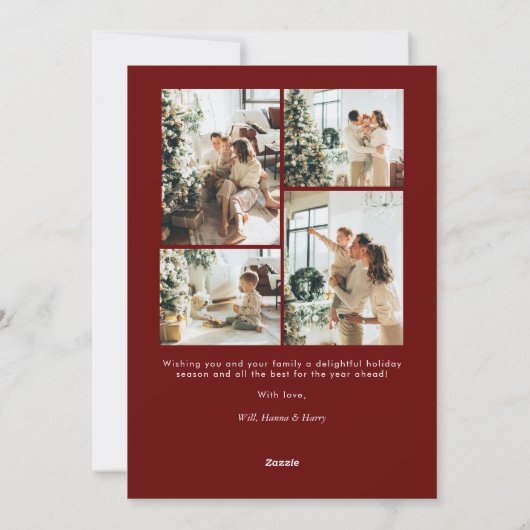Elegant rood script Vrolijk kerstfeest Multi-Photo Feestdagenkaart (Achterkant)