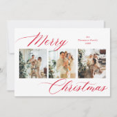 Elegant rood script vrolijke kerst foto collage feestdagenkaart (Voorkant)