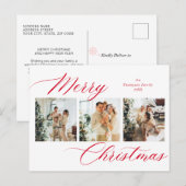 Elegant rood script vrolijke kerst foto collage feestdagenkaart (Voorkant / Achterkant)