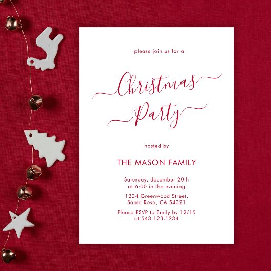 Elegant rood script wit kerstfeest kaart