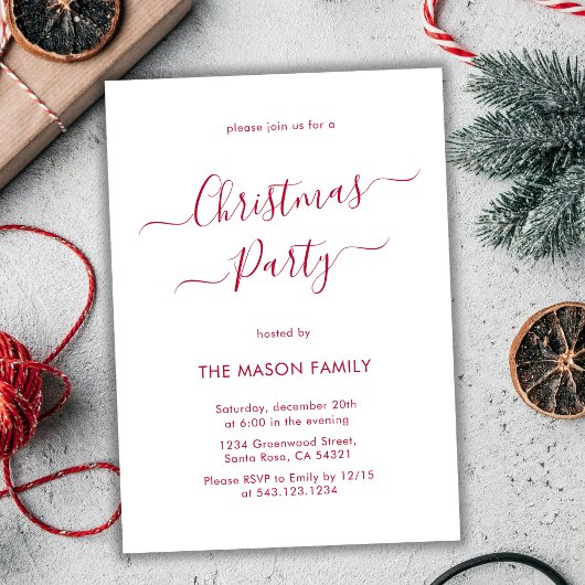 Elegant rood script wit kerstfeest kaart
