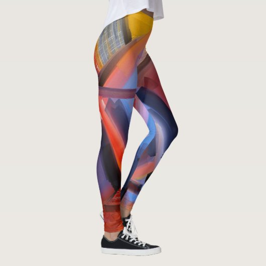 Elegant rood Sinaasappel zwart roze blauw abstract Leggings (Rechts)