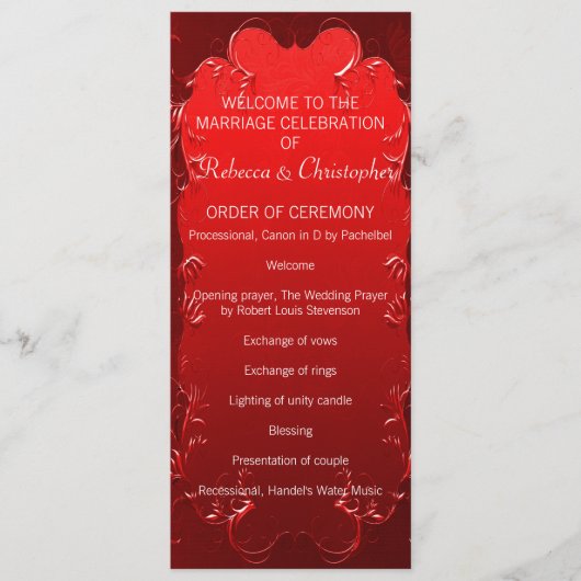 Elegant rood trouwprogramma programmakaart (Voorkant)