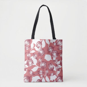 Elegant rood tulp silhouet bloemenpatroon tote bag
