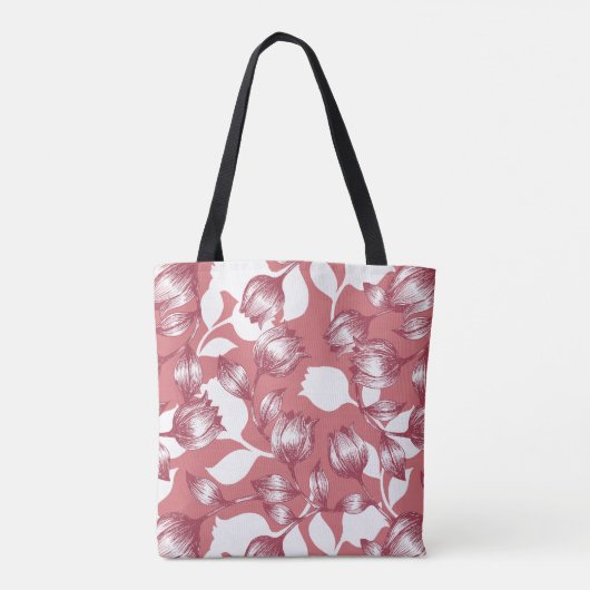 Elegant rood tulp silhouet bloemenpatroon tote bag (Achterkant)
