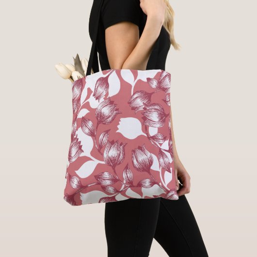 Elegant rood tulp silhouet bloemenpatroon tote bag (Dichtbij)
