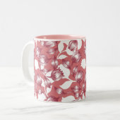 Elegant rood tulp silhouet bloemenpatroon tweekleurige koffiemok (Voorkant links)