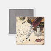 Elegant  rood vedervulpen en inkwell magneet (Voorkant / Achterkant)