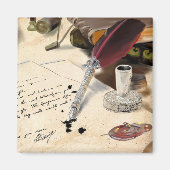 Elegant  rood vedervulpen en inkwell magneet (Voorkant)