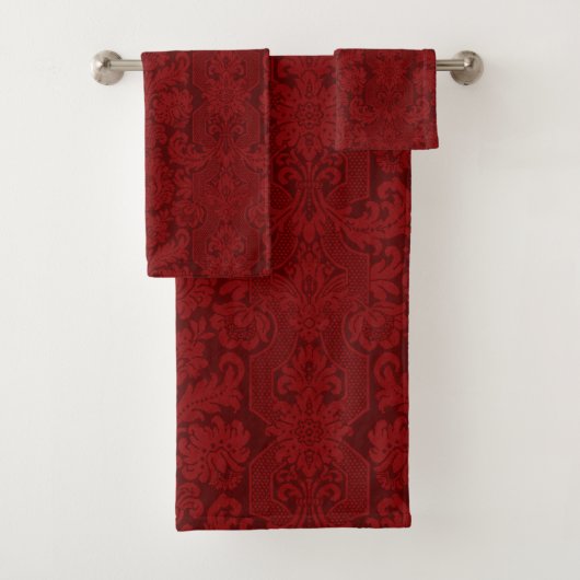 Elegant  Rood Victoriaans Damask Bad Handdoek (Insitu)