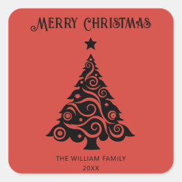 Elegant rood vrolijk kerstboom vakantie cadeau vierkante sticker