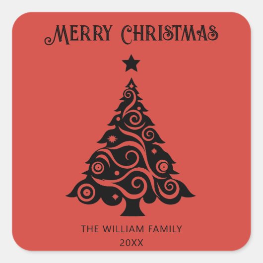 Elegant rood vrolijk kerstboom vakantie cadeau vierkante sticker (Voorkant)