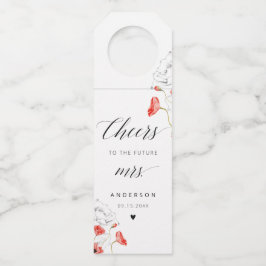 Elegant rood Waterverf Flowers Vrijgezellenfeest Flessenhanger