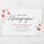 Elegant rood Waterverf Flowers Vrijgezellenfeest Sparkling Wijnetiket (Enkel label)