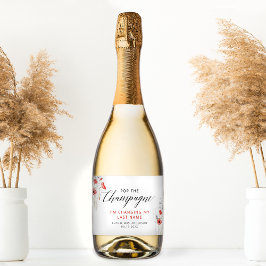 Elegant rood Waterverf Flowers Vrijgezellenfeest Sparkling Wijnetiket