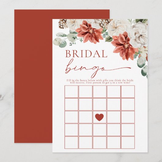 Elegant rood winter bruids bingo Vrijgezellenfeest Kaart (Voorkant / Achterkant)
