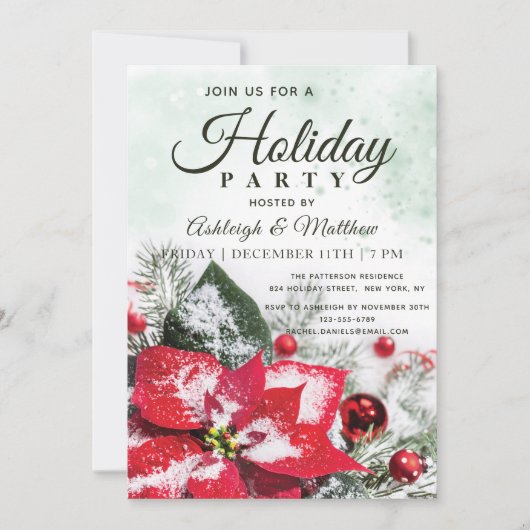 Elegant rood winter poinsettia bloemenvakantie fee kaart (Voorkant)