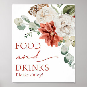 Elegant rood winterkersteten en Drinken teken Poster