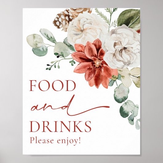 Elegant rood winterkersteten en Drinken teken Poster (Voorkant)