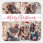 Elegant Rood Wit 3 Foto Collage Kerstmis Vierkante Sticker (Voorkant)