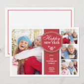 Elegant Rood & Wit 4 het Nieuwjaar Photocard van Feestdagenkaart (Voorkant / Achterkant)