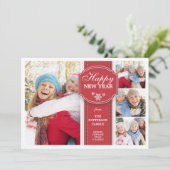 Elegant Rood & Wit 4 het Nieuwjaar Photocard van Feestdagenkaart (Staand voorkant)