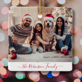 Elegant rood wit 5 foto collage kerst keramisch ornament