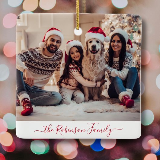 Elegant rood wit 5 foto collage kerst keramisch ornament