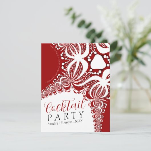 Elegant rood & wit batik cocktail party kaart (Staand voorkant)